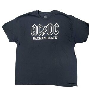 ACDC Back in Black Band Tee Black Short Sleeve 2XL Rock Music T Shirt NEW w tags